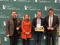 Wirtschaftsförderer Thomas Perzl, Projektleiterin Martina Kempf-Immerfall, Hauptredner Prof. Manfred Miosga und Landrat Max Heimerl am Klimaschutztag