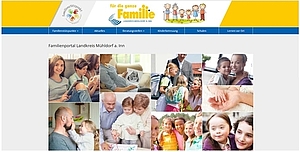 Startseite des Familienportals. Viele Bilder von Familien und Kindern in verschiedenen Szenen. 