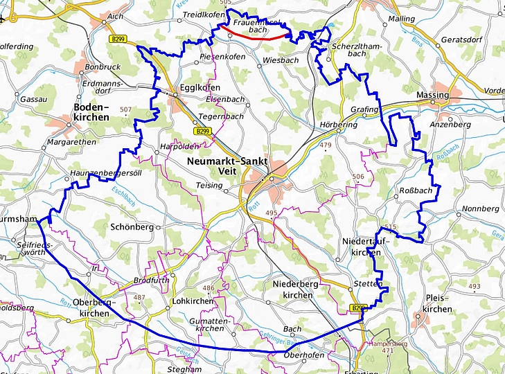 Karte der aktuellen Situation im Landkreis Mühldorf a. Inn