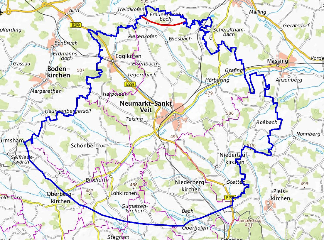 Karte der aktuellen Situation im Landkreis Mühldorf a. Inn