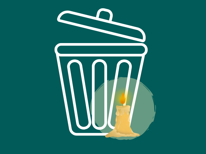 Deckblatt mit einer Mülltonne und einer schmelzenden leuchtenden Kerze