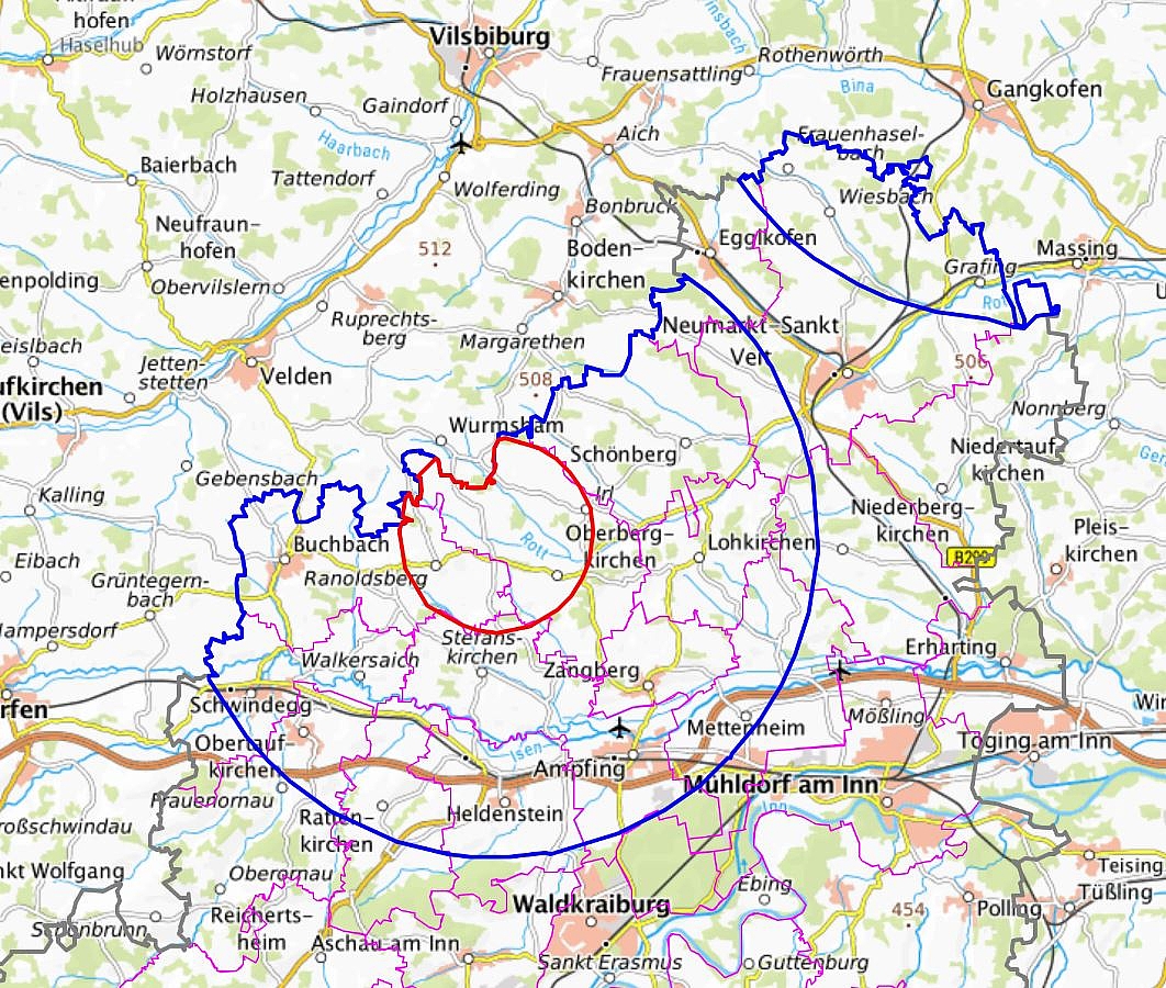 Landkrate mit Schutz- und Überwachungszone im Landkreis Mühldorf