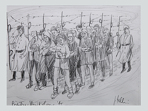 Eine schwarz-weiße Häftlings-Zeichnung von Giovanni Talleri