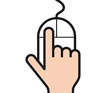 Hand mit Zeigefinger auf einer Computer-Maus