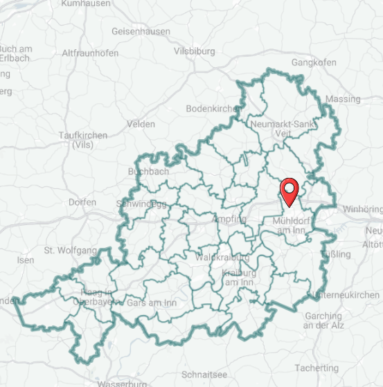 Landkarte des Landkreises Mühldorf a. Innmit Pin 