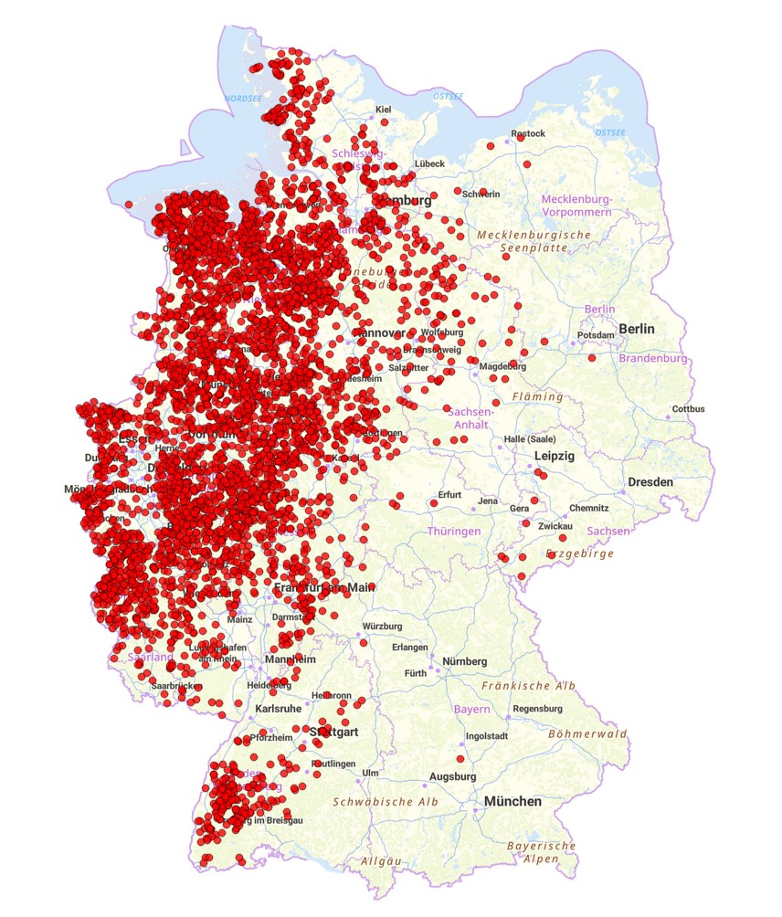 Deutschlandkarte mit Übersicht der Ausbrüche