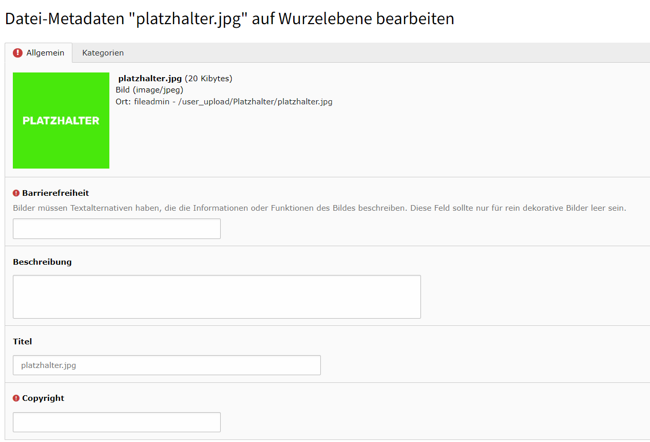 Metadaten Dateiliste