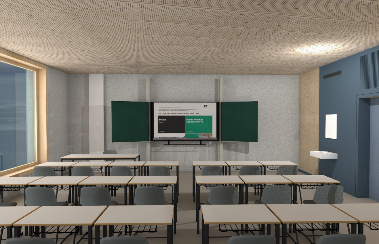 Visualisierung eines neuen Klassenzimmers im Erweiterungsbau des Gymnasiums Waldkraiburg 