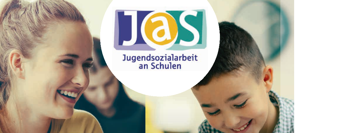 Plakat mit zwei Gesichtern und JaS Logo
