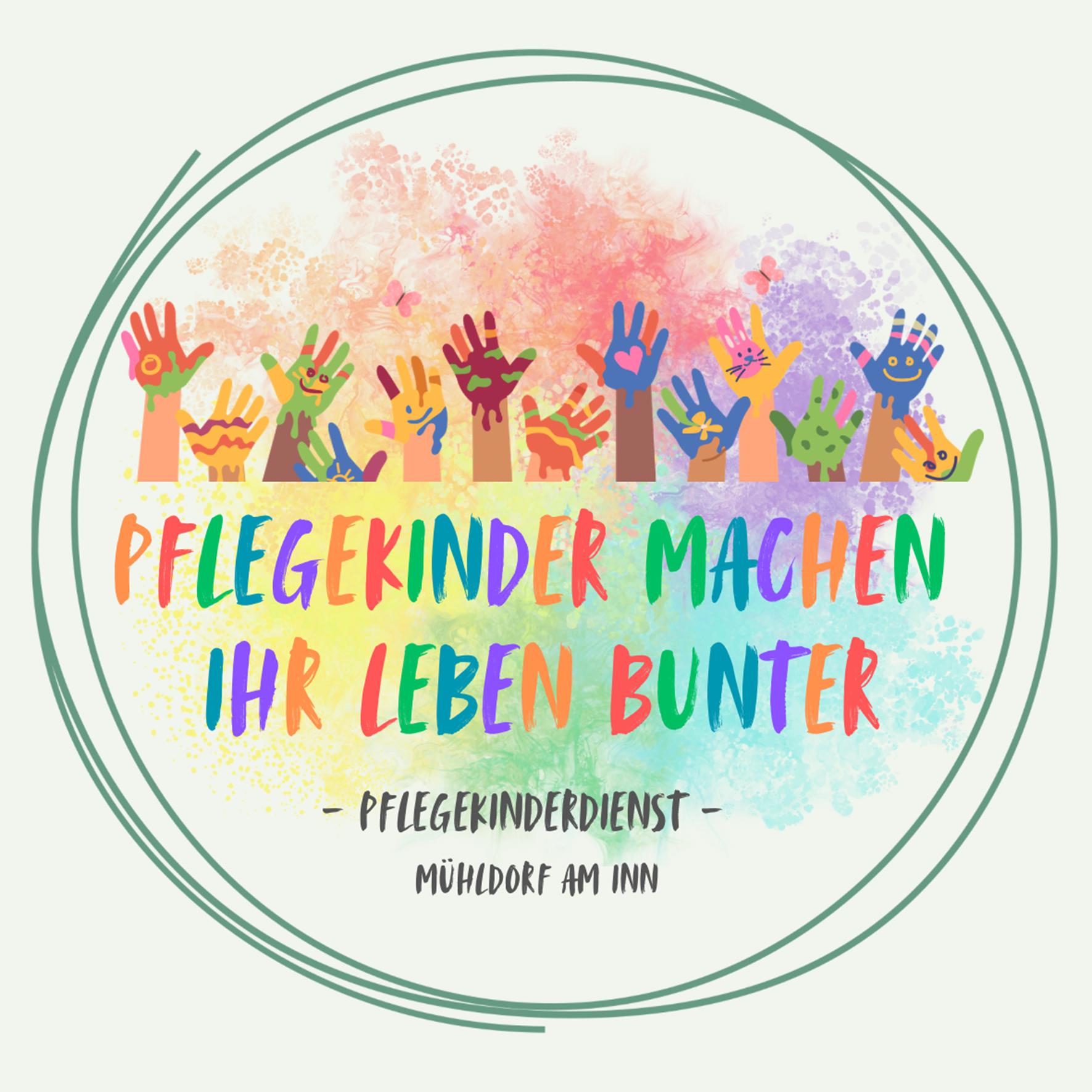 bunte Hände in einem runden Logo