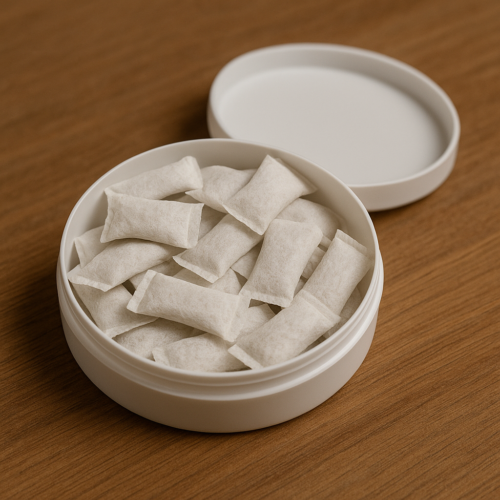 Das Bild zeigt eine geöffnete Snusverpackung