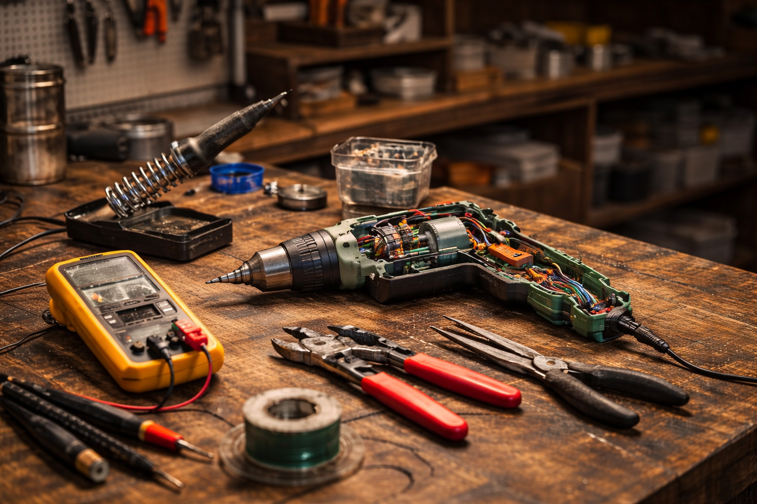 WErkbank mit verschiedenen Werkzeugen